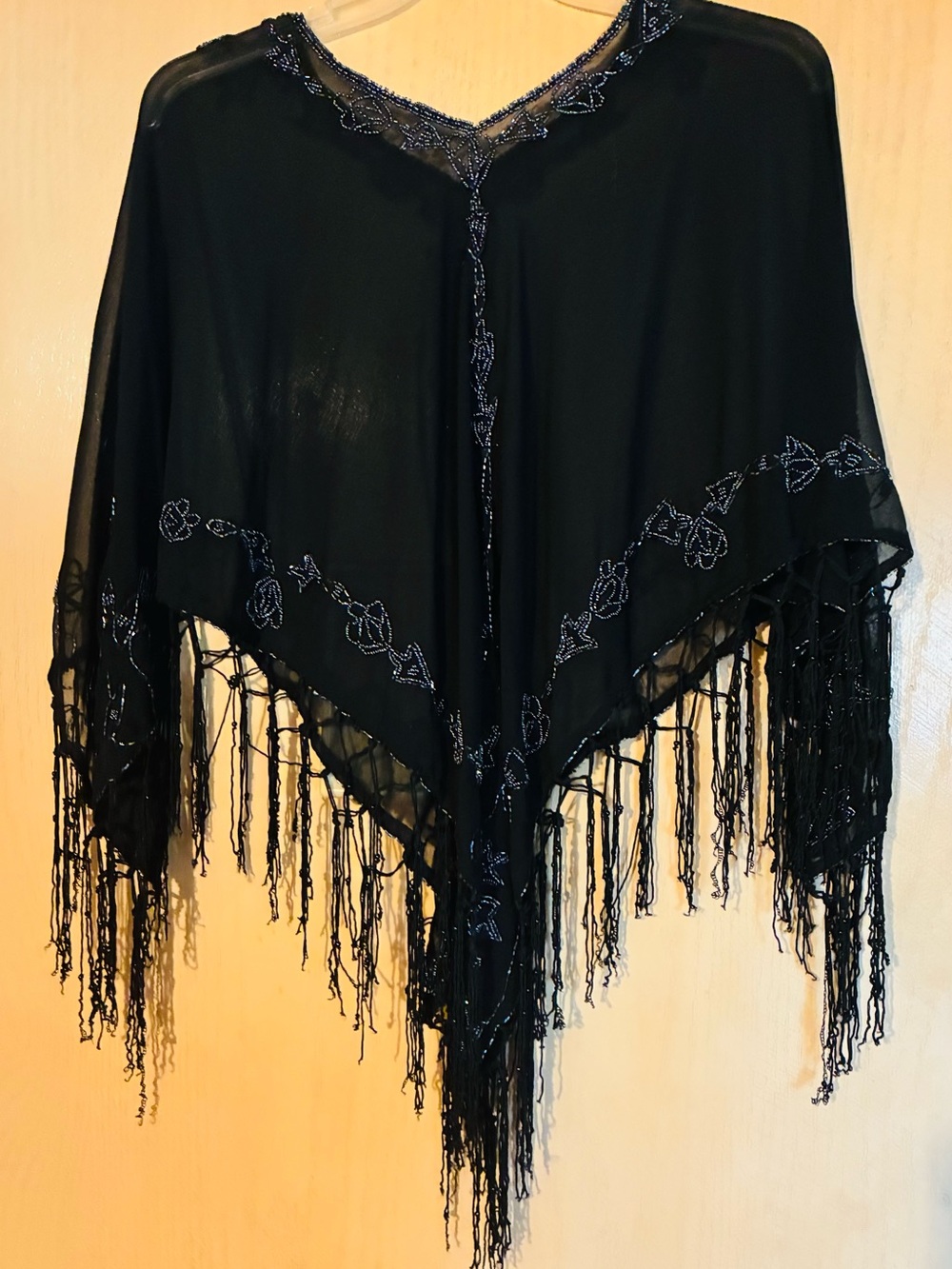 Vintage Sheer Black Beaded Poncho